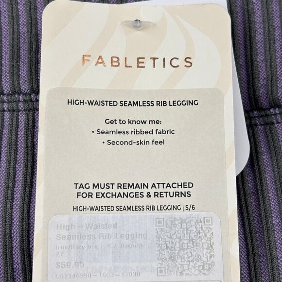 Fabletics Leggings Size S High Waist Ankle Seamless Ribbed Purple Gray - Picture 13 of 14